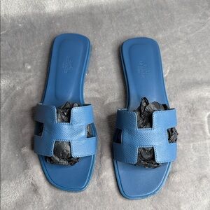 Hermes Blue Leather Sandals